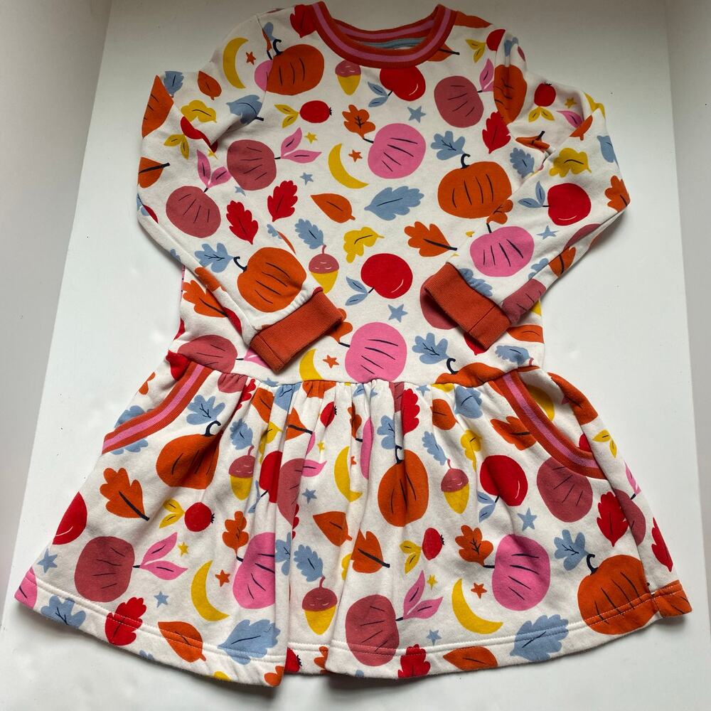 Mini Boden Fall Pumpkin Leaf Sweatshirt Dress with Pockets